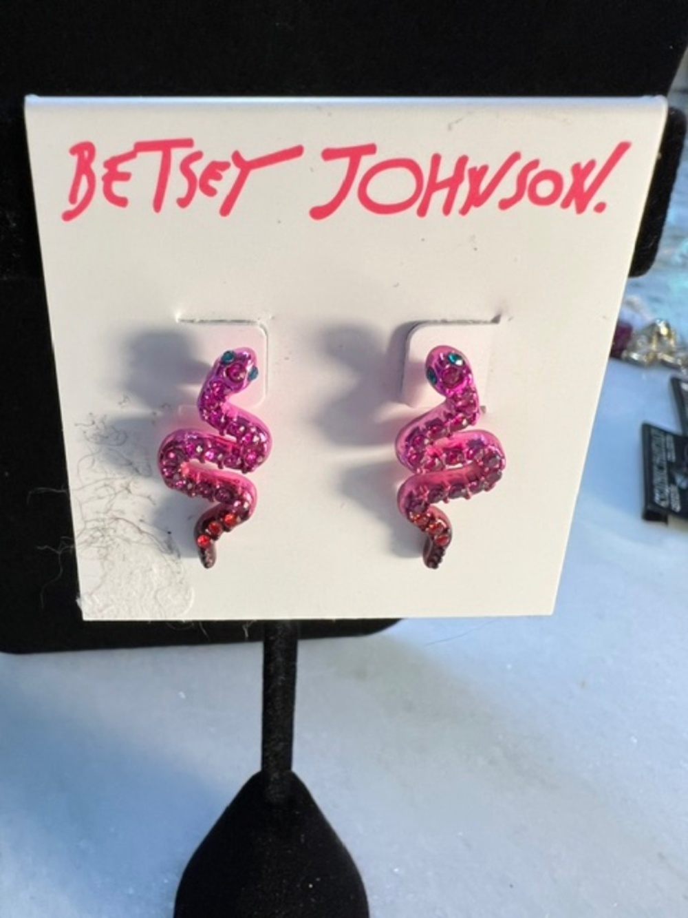 NWT Betsey Johnsone Pink Crystal Effect Snake Stud Earrings
